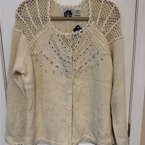 Storybook Knits Cream Cardigan with Colorful Embellishments